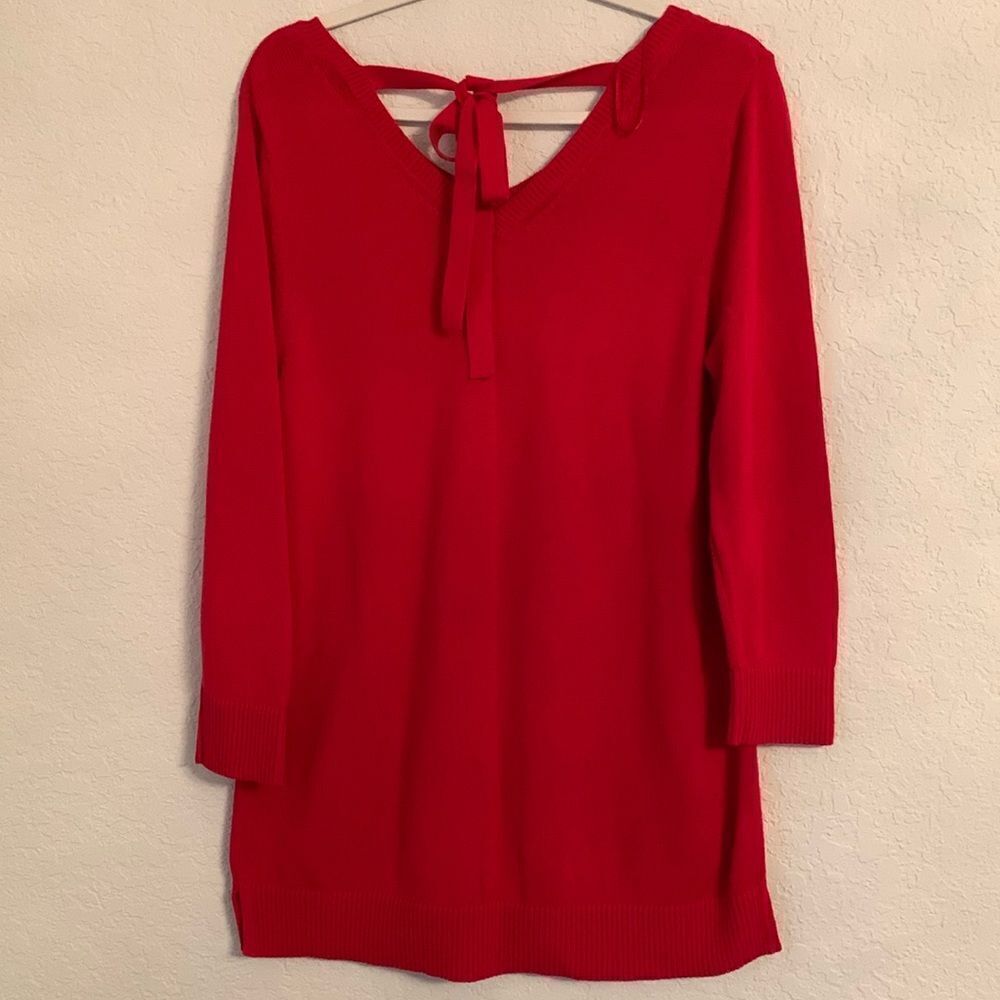 Talbots Pima Cotton Knit Ties V-Neck Red  Women’s Sweater Tunic Size M
